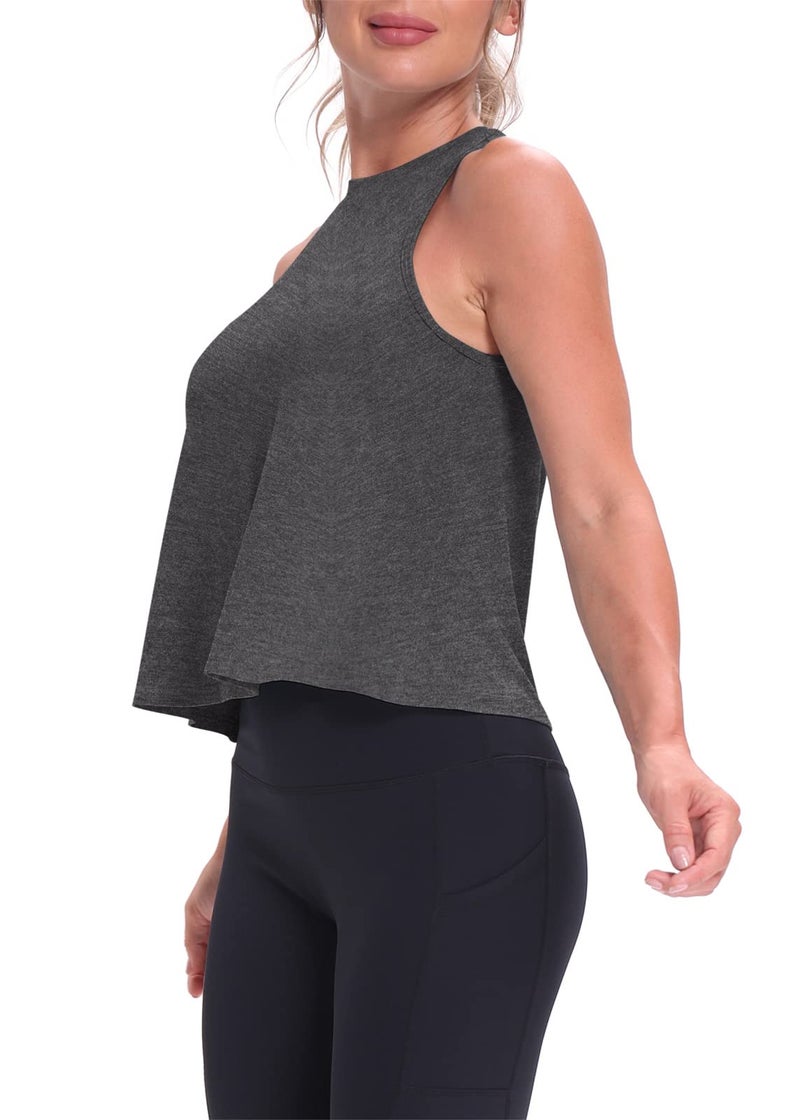 Mippo Workout Tops for Women High Neck Tank Cropped Workout Top Womens Muscle Tank Athletic Tshirts Crop Tees Heather Gray S - Image 4